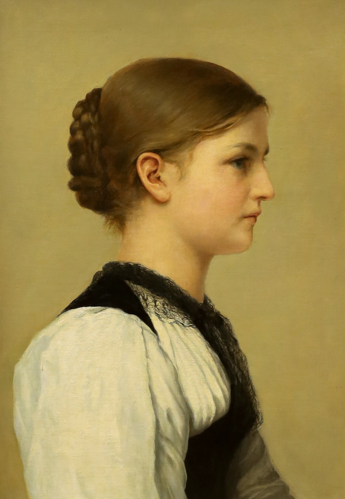 After Albert Anker, Swiss oil on canvas, Portrait of a young lady, 51 x 36cm